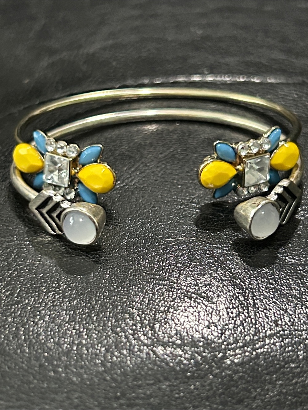 Anthropologie Yellow and Blue Floral Crystal Open Cuff Bracelets it a set of 2!